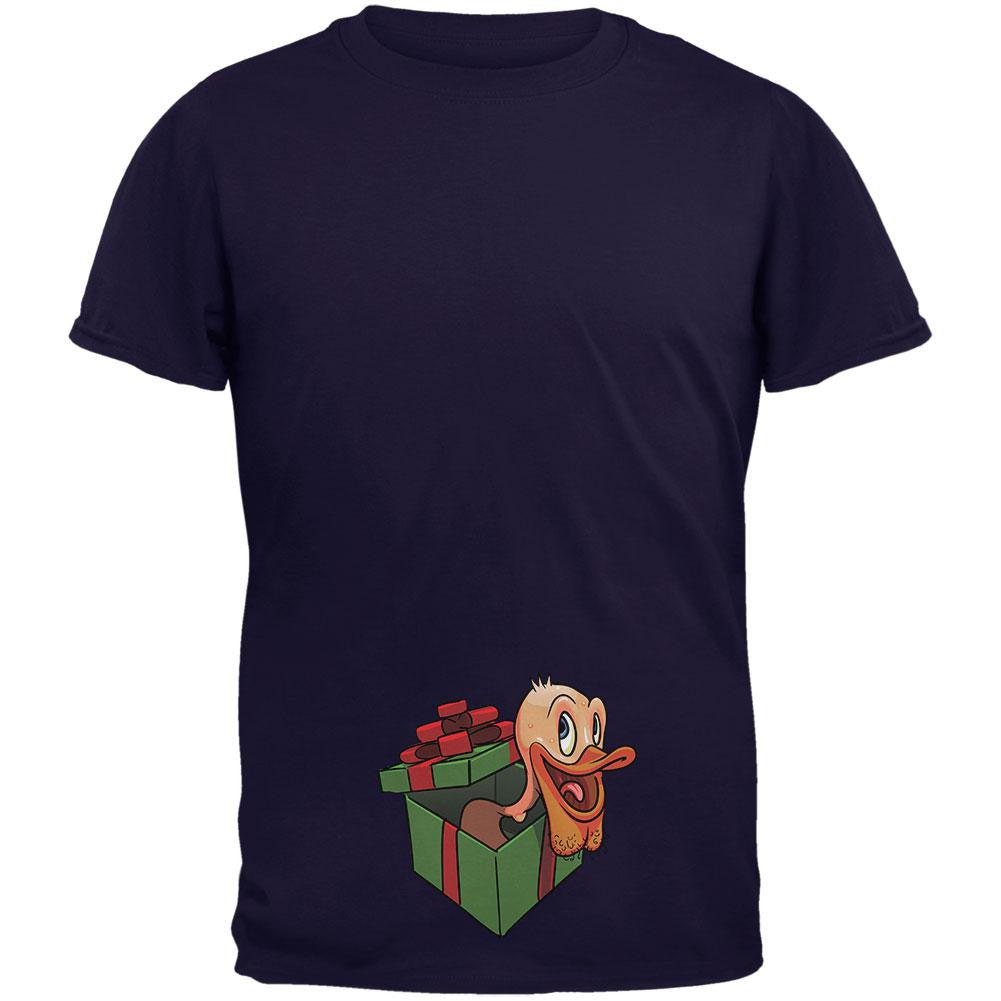 Duck In A Box Christmas Gift Navy Adult T-Shirt Men's T-Shirts Old Glory 2XL Blue