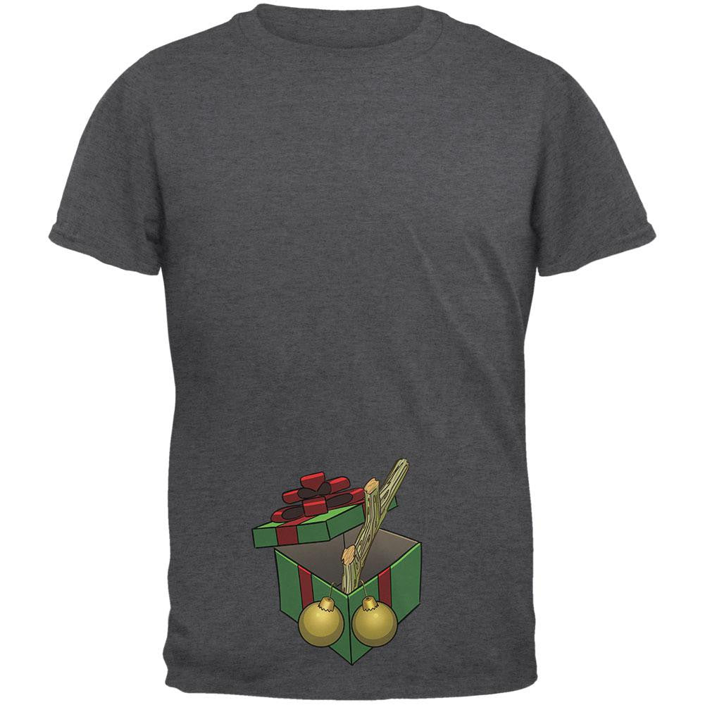 Stick In A Box Christmas Gift Dark Heather Adult T-Shirt Men's T-Shirts Old Glory 2XL Grey