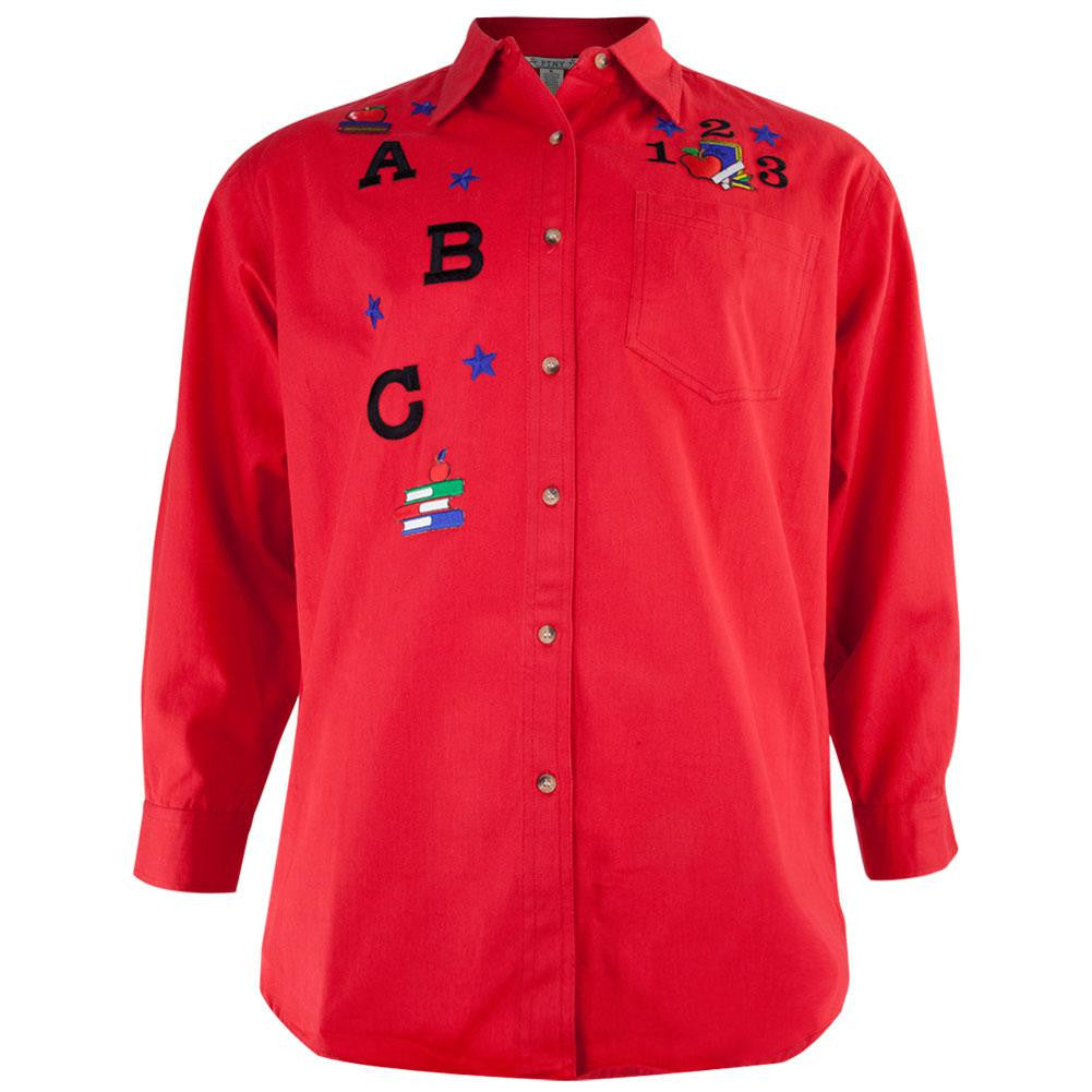 Teacher's ABC 123 Logo Adult Button-Up Long Sleeve T-Shirt Men's Long Sleeves Old Glory