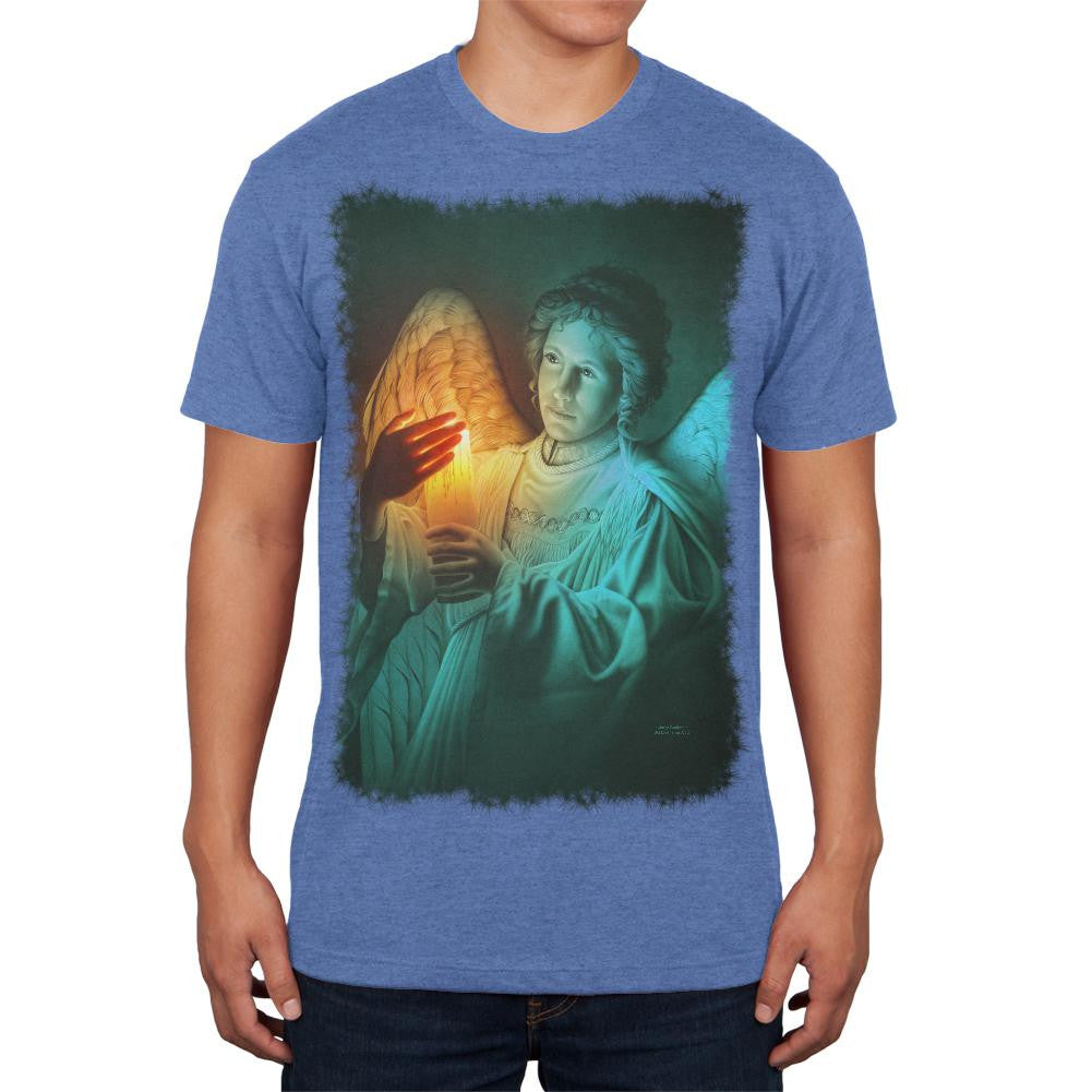 Christmas Angel of Light Heather Blue Soft Adult T-Shirt Men's T-Shirts Old Glory 2XL Blue