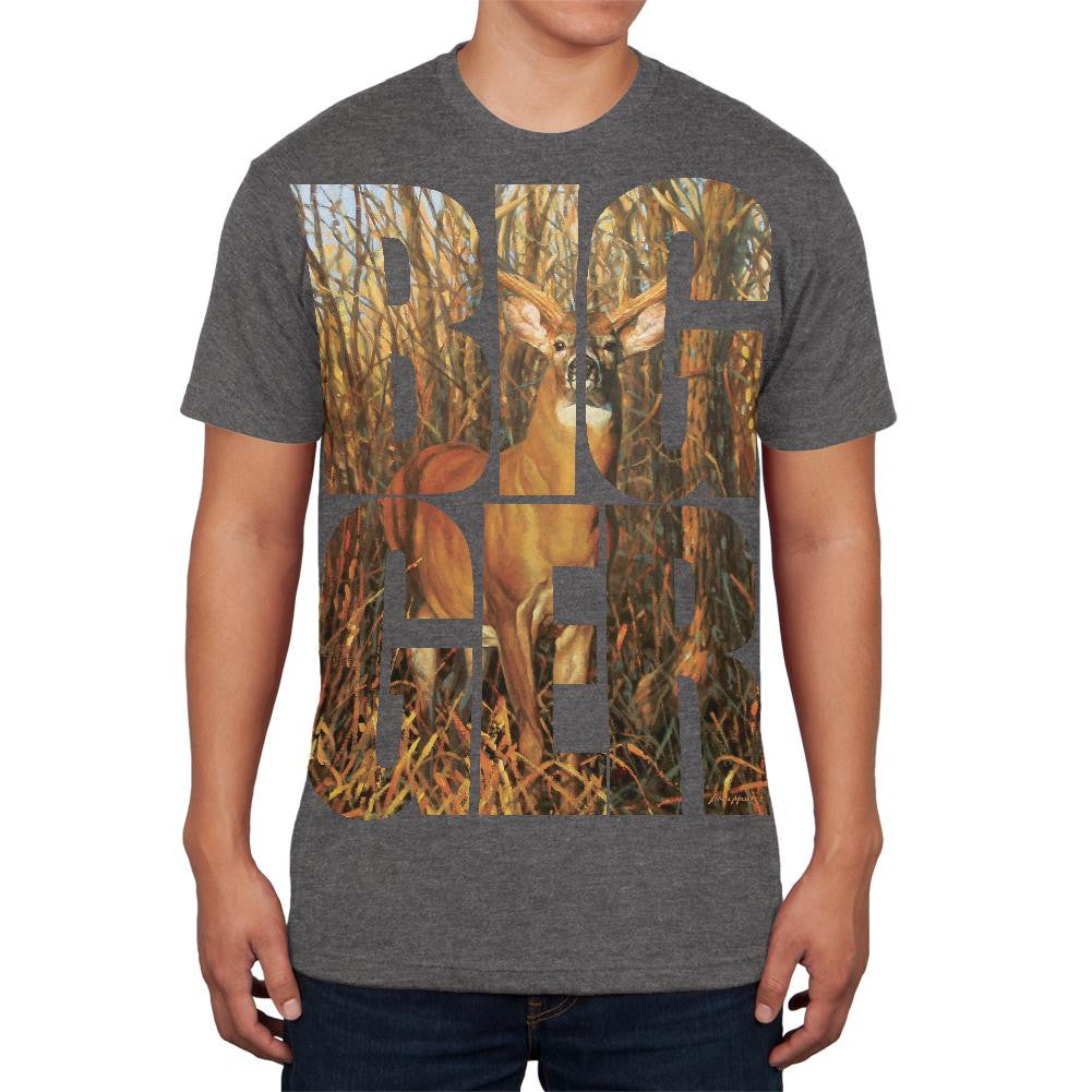 Size Does Matter Deer Buck Dark Heather Adult Soft T-Shirt Men's T-Shirts Old Glory 2XL Grey
