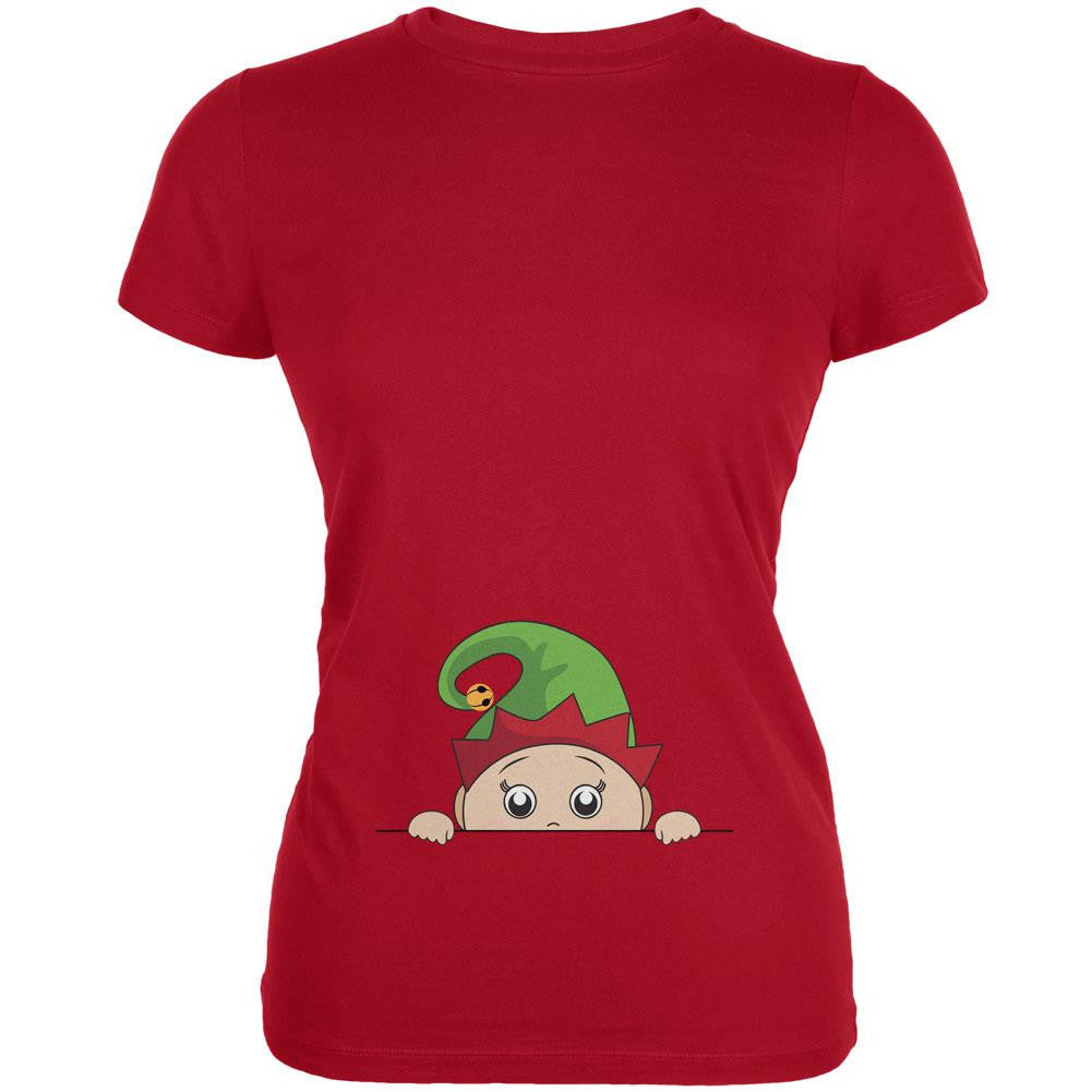 Christmas Peeking Baby Elf Red Juniors Soft T-Shirt Juniors T-Shirts Old Glory 2XL Red