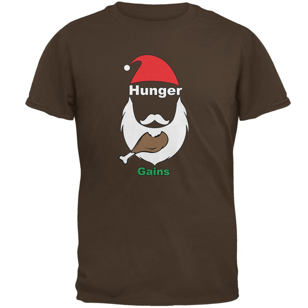 Christmas Hunger Gains Santa Brown Adult T-Shirt Men's T-Shirts Old Glory 2XL Brown