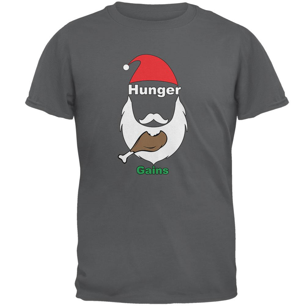 Christmas Hunger Gains Santa Charcoal Grey Adult T-Shirt Men's T-Shirts Old Glory 2XL Grey