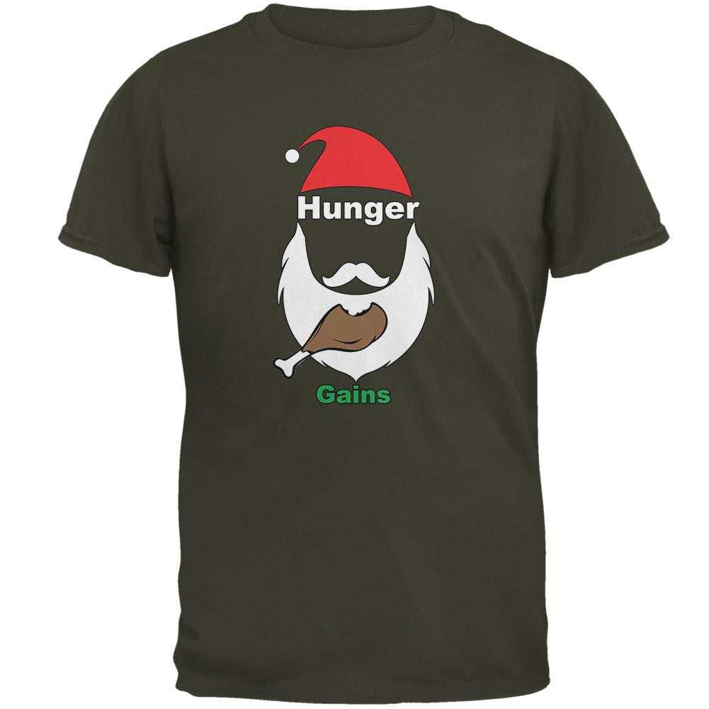 Christmas Hunger Gains Santa Olive Adult T-Shirt Men's T-Shirts Old Glory 2XL Green
