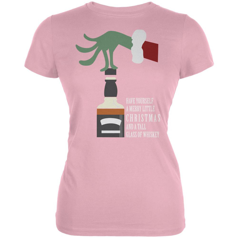 Christmas Merry Little Whiskey Pink Juniors T-Shirt Juniors T-Shirts Old Glory LG Pink