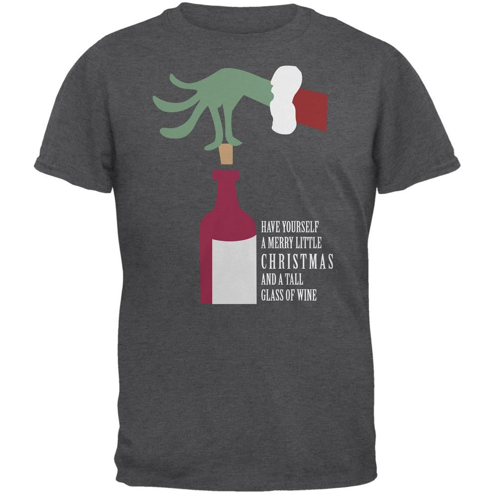 Christmas Merry Little Wine Dark Heather Adult T-Shirt Men's T-Shirts Old Glory 2XL Grey