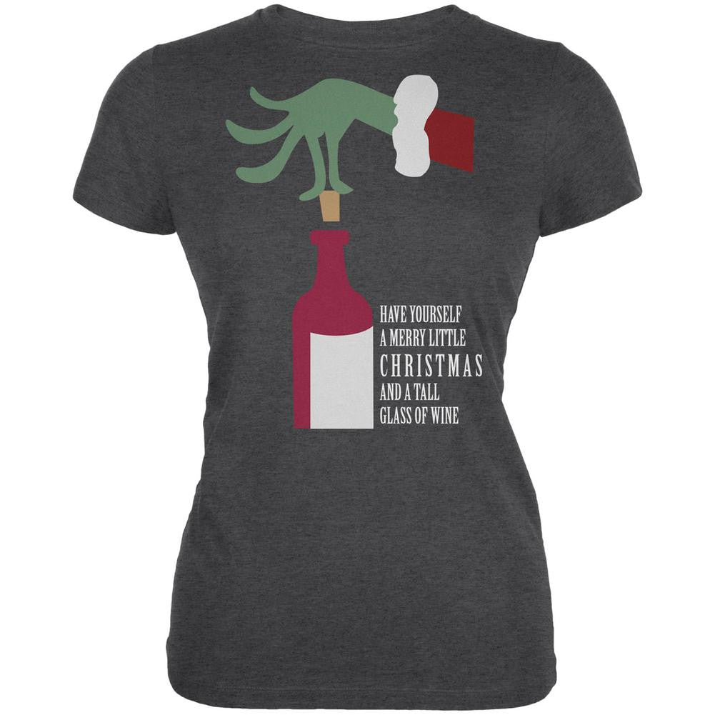 Christmas Merry Little Wine Dark Heather Juniors Soft T-Shirt Juniors T-Shirts Old Glory 2XL Grey