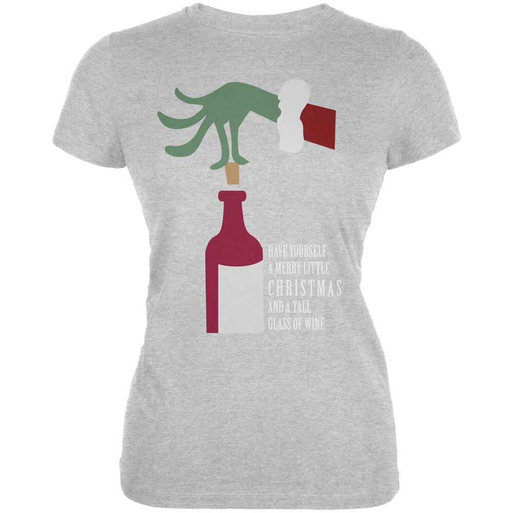 Christmas Merry Little Wine Heather Grey Juniors Soft T-Shirt Juniors T-Shirts Old Glory 2XL Grey