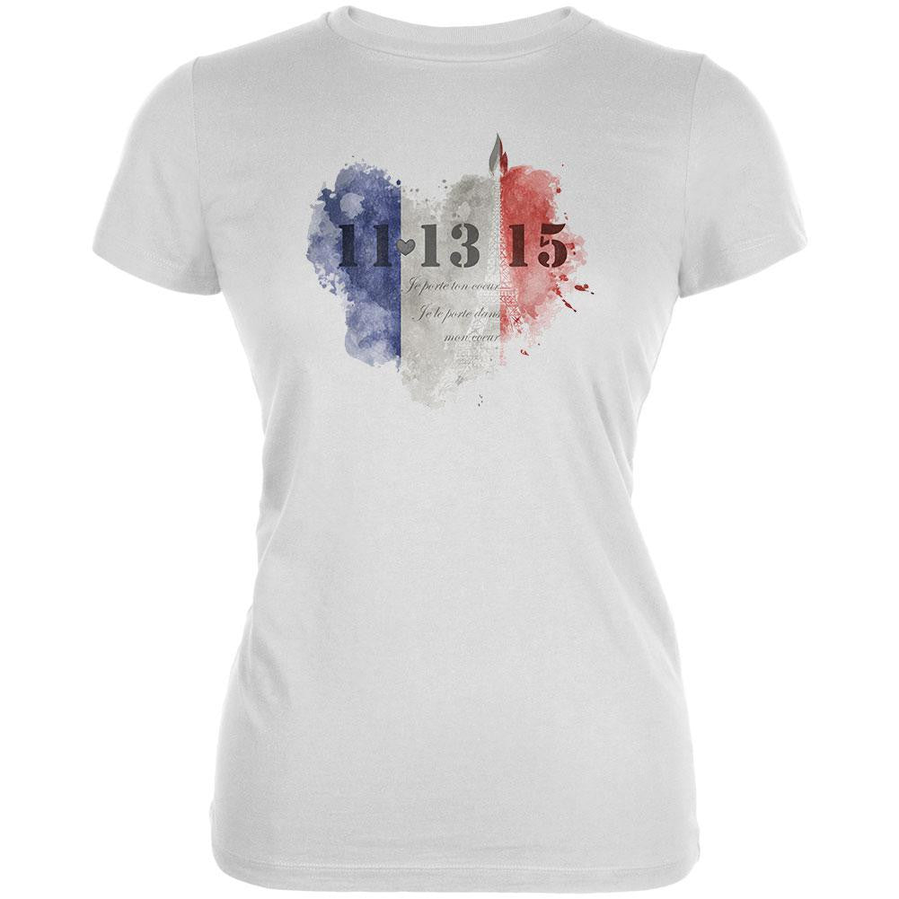 French Light Heart White Juniors Soft T-Shirt Juniors T-Shirts Old Glory 2XL White
