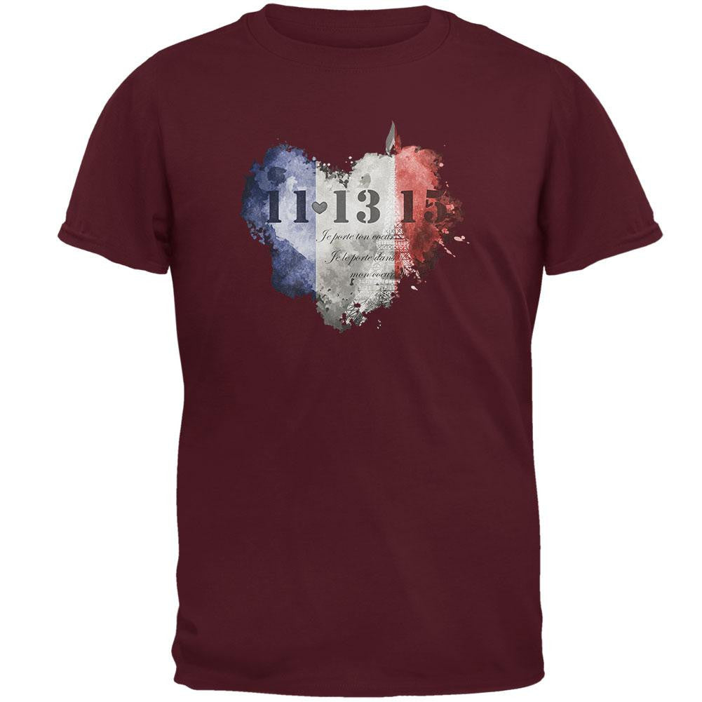 French Dark Heart Maroon Adult T-Shirt Men's T-Shirts Old Glory 2XL Red