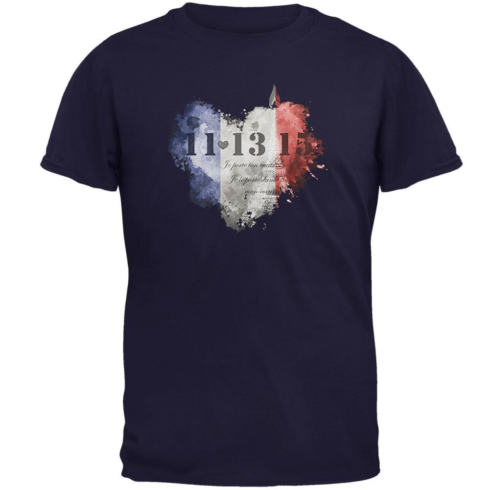 French Dark Heart Navy Adult T-Shirt Men's T-Shirts Old Glory 2XL Blue