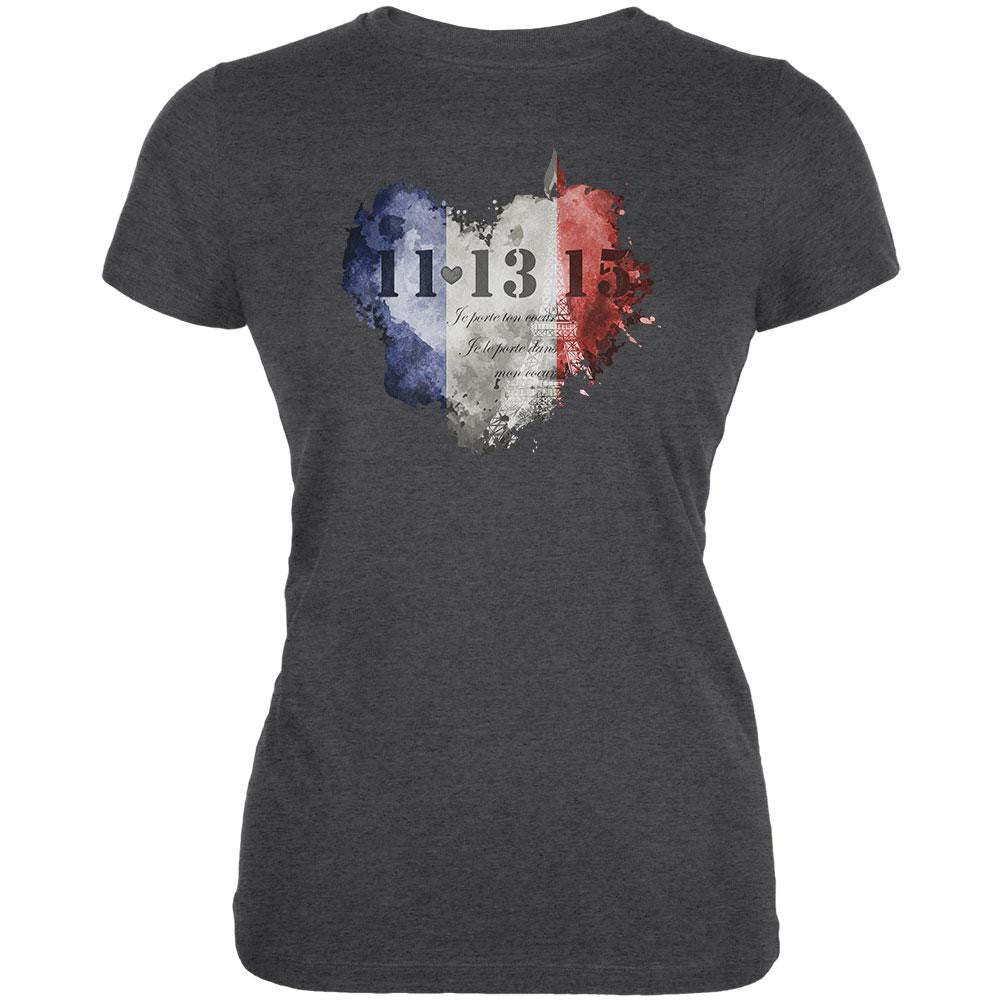 French Dark Heart Dark Heather Juniors Soft T-Shirt Juniors T-Shirts Old Glory 2XL Grey