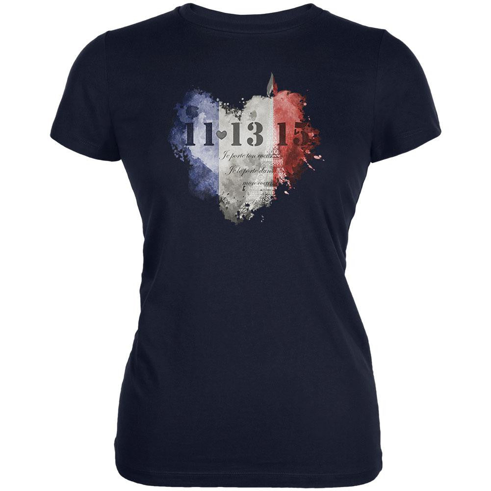 French Dark Heart Navy Juniors Soft T-Shirt Juniors T-Shirts Old Glory 2XL Blue