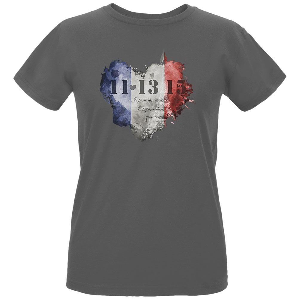 French Dark Heart Charcoal Womens Organic T-Shirt Women's T-Shirts Old Glory LG Grey