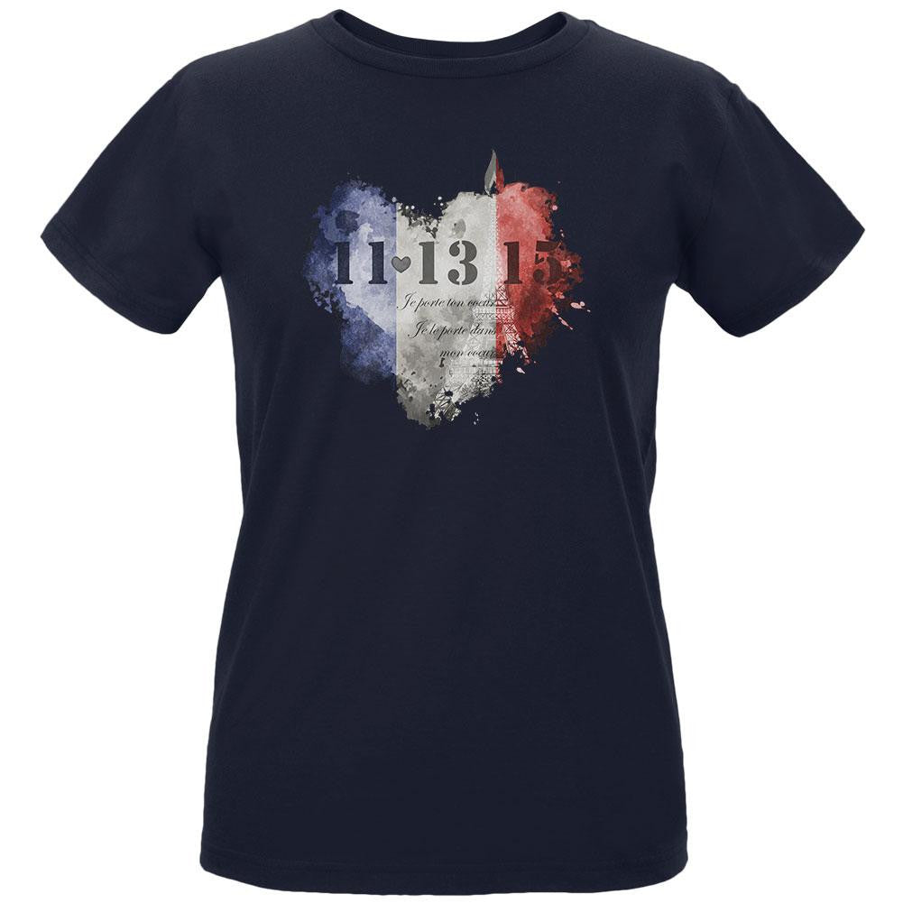 French Dark Heart Navy Womens Organic T-Shirt Women's T-Shirts Old Glory LG Blue