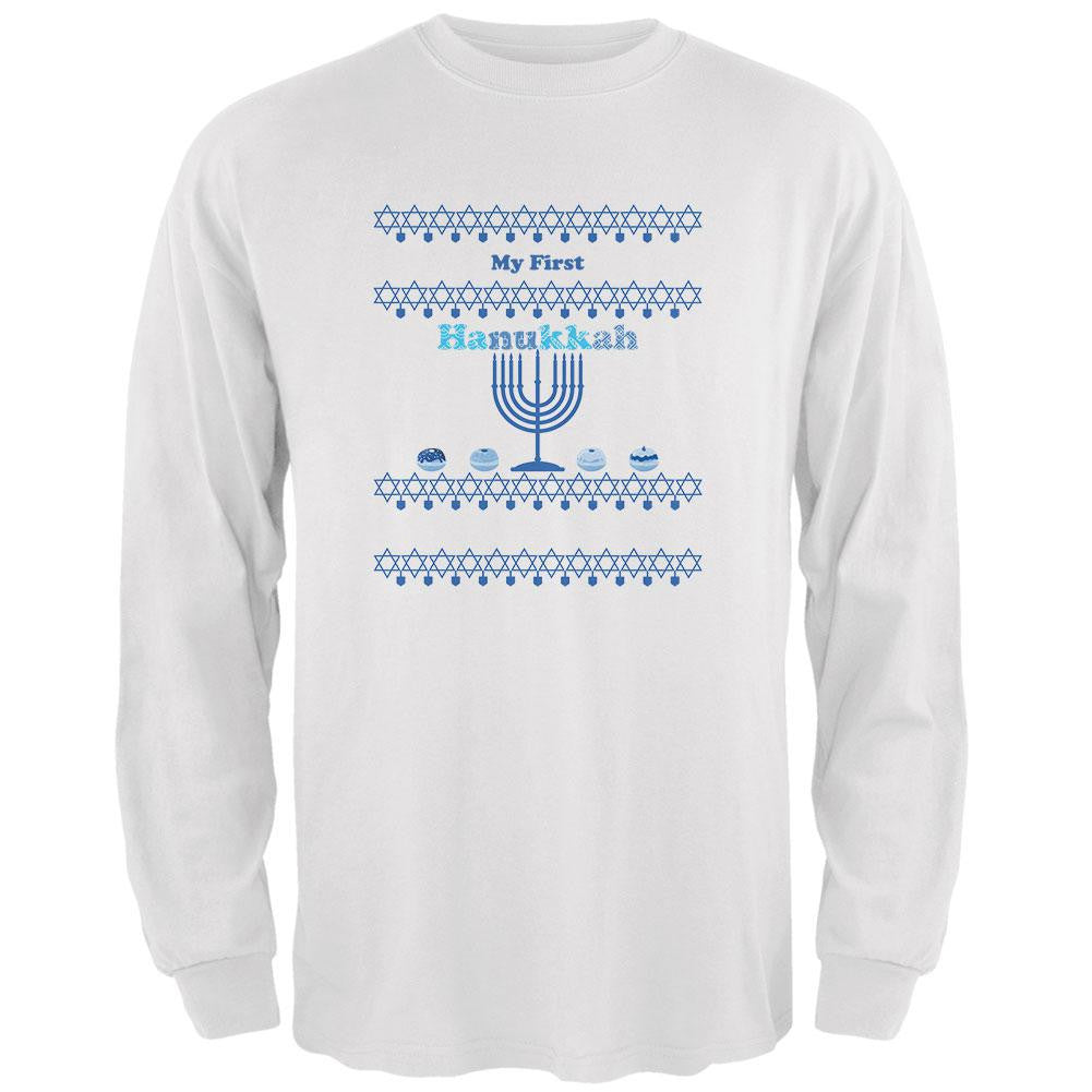 My First Hanukkah White Adult Long Sleeve T-Shirt Men's Long Sleeves Old Glory 2XL White