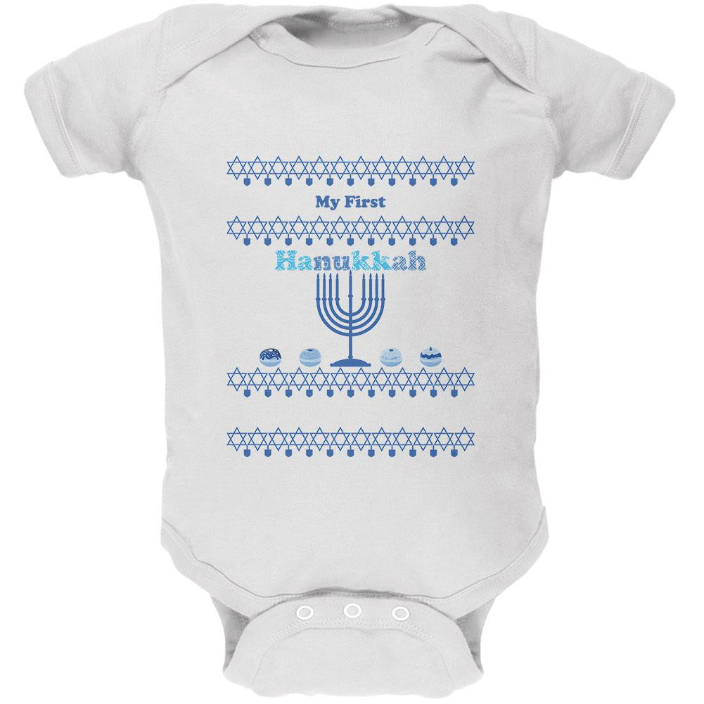 My First Hanukkah White Soft Baby One Piece Baby One Piece Old Glory 0-3M White