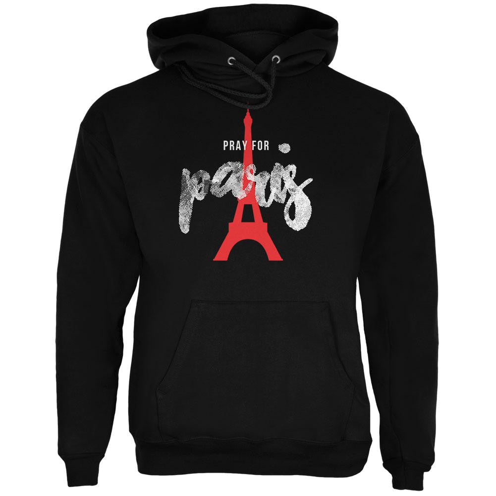 Pray for Paris Eiffel Tower Script Black Adult Hoodie Men's Hoodies Old Glory 2XL Black