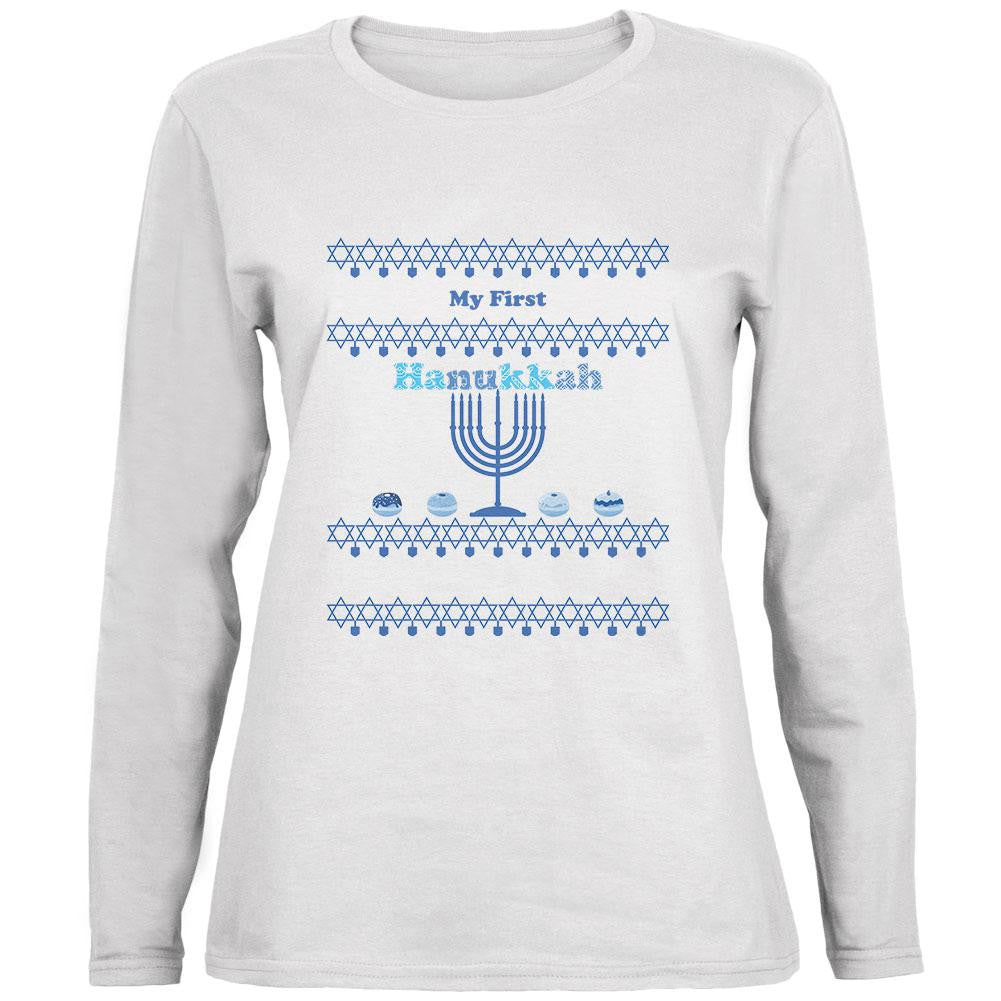 My First Hanukkah White Womens Long Sleeve T-Shirt Women's Long Sleeves Old Glory 2XL White