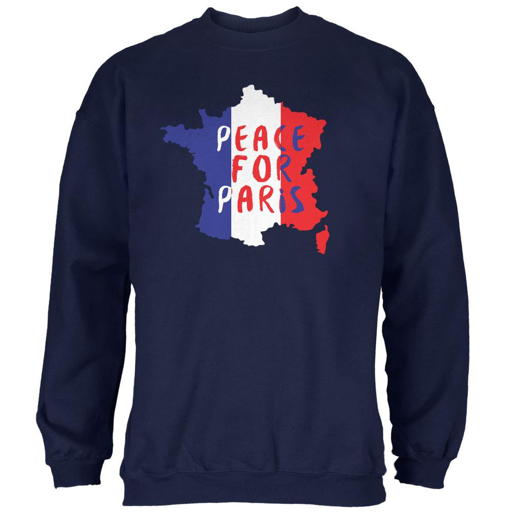 Peace for Paris France Words Navy Adult Sweatshirt Men's Sweatshirts Old Glory 2XL Blue