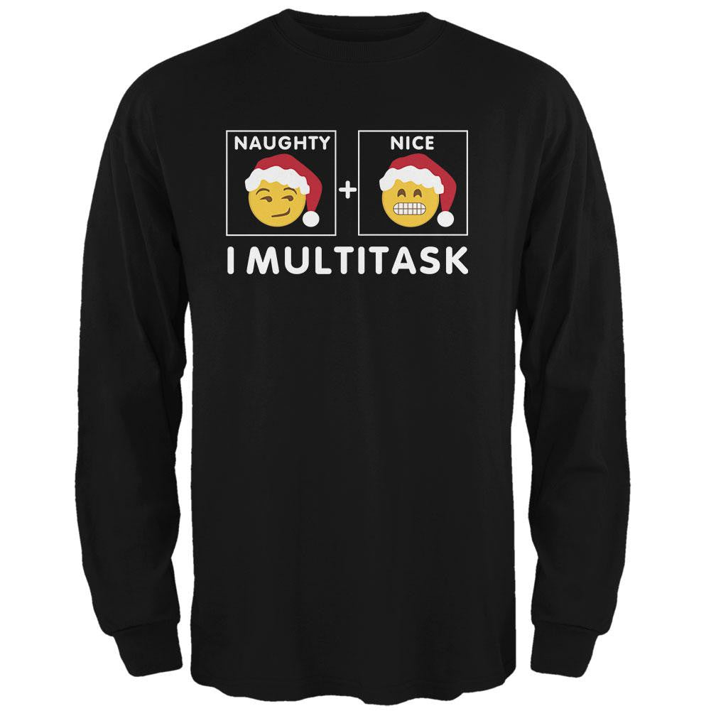 Christmas Naughty and Nice Multitask Black Adult Long Sleeve T-Shirt Men's T-Shirts Old Glory 2XL Black