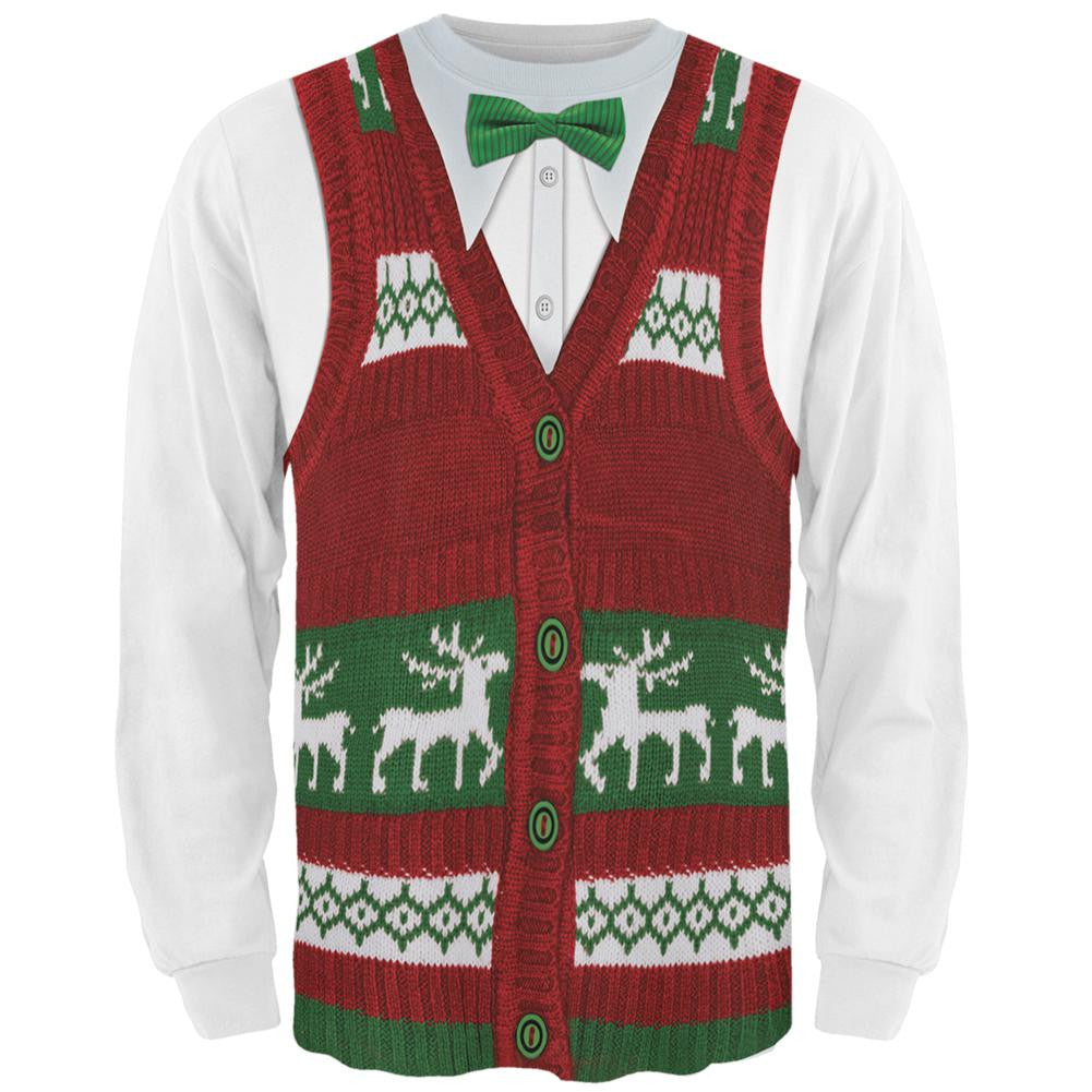 Ugly Christmas Sweater Vest All Over Adult Long Sleeve T-Shirt Men's Long Sleeves Old Glory