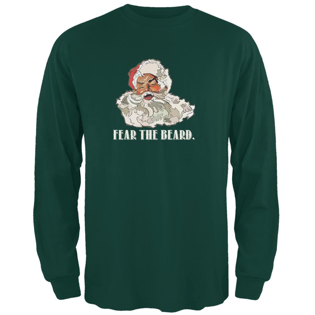 Christmas Santa Beard Forest Adult Long Sleeve T-Shirt Men's Long Sleeves Old Glory 2XL Green