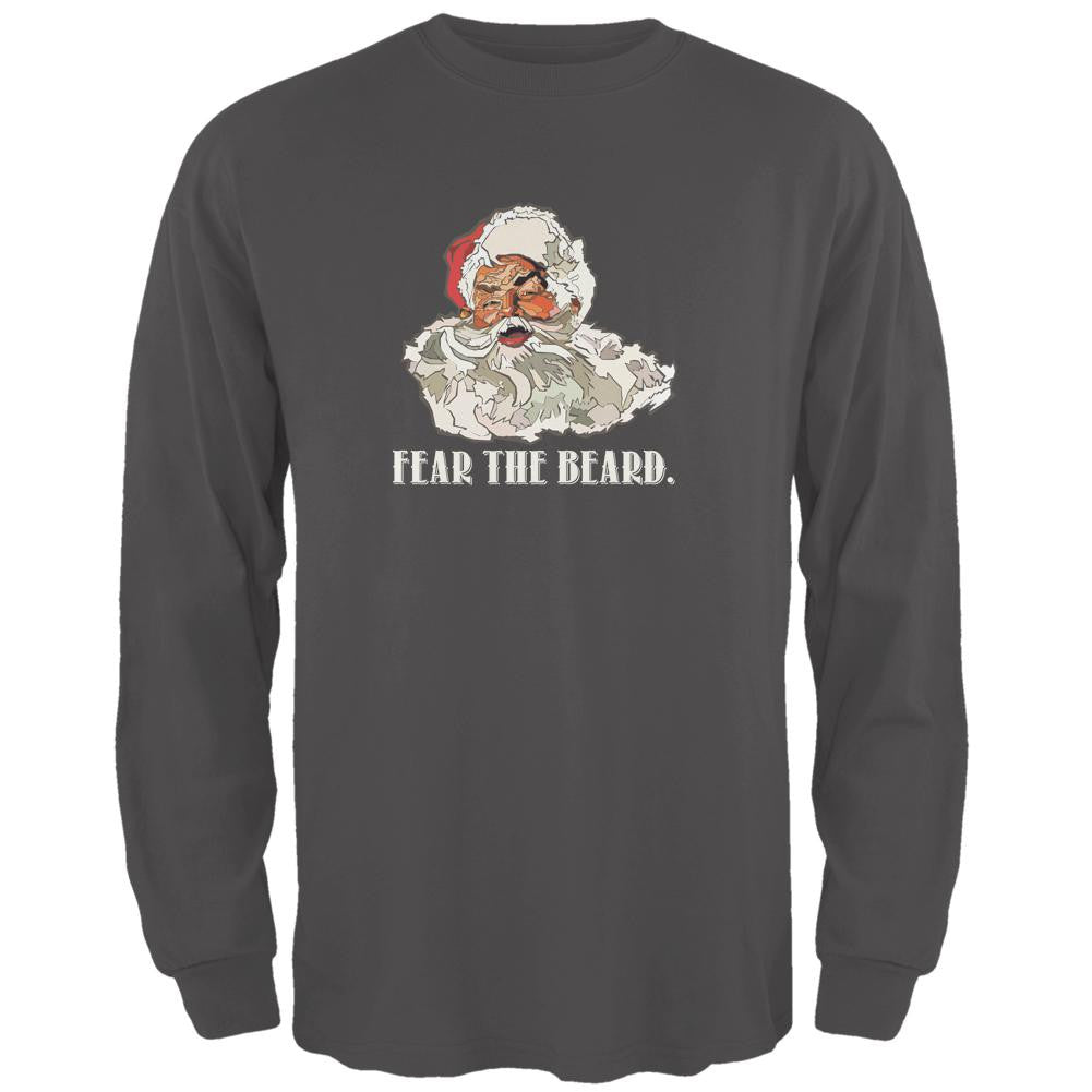 Christmas Santa Beard Charcoal Grey Adult Long Sleeve T-Shirt Men's Long Sleeves Old Glory 2XL Grey