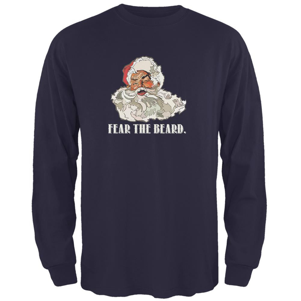 Christmas Santa Beard Navy Adult Long Sleeve T-Shirt Men's Long Sleeves Old Glory 2XL Blue