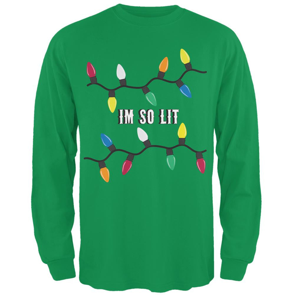 Christmas So Lit Irish Green Adult Long Sleeve T-Shirt Men's Long Sleeves Old Glory 2XL Green