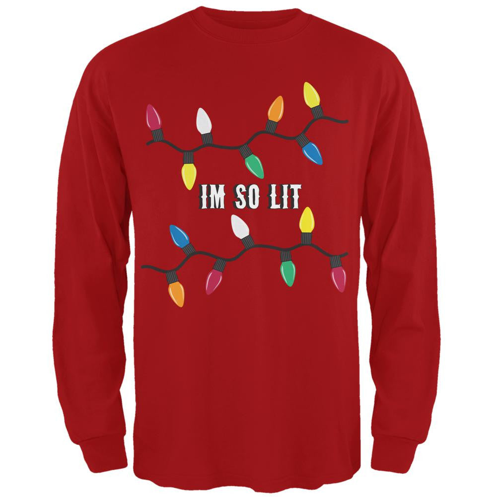 Christmas So Lit Red Adult Long Sleeve T-Shirt Men's Long Sleeves Old Glory 2XL Red