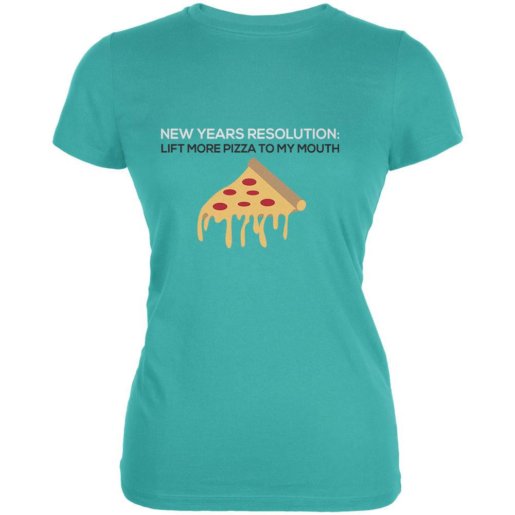 New Years Resolution Pizza Teal Juniors Soft T-Shirt Juniors T-Shirts Old Glory 2X Green