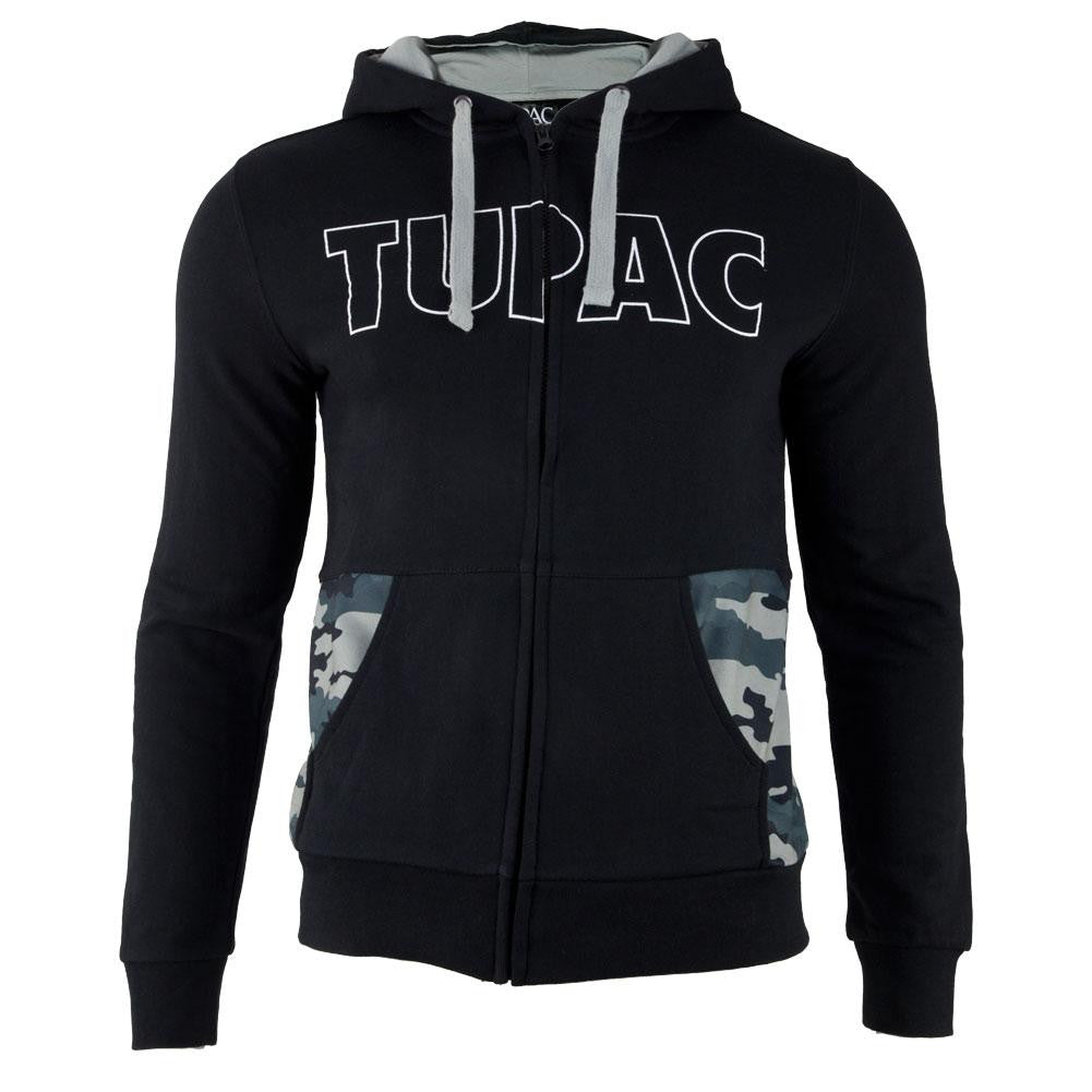 Tupac - Block Letters Camo Adult Zip-Up Hoodie Men's Hoodies Tupac 2XL Black