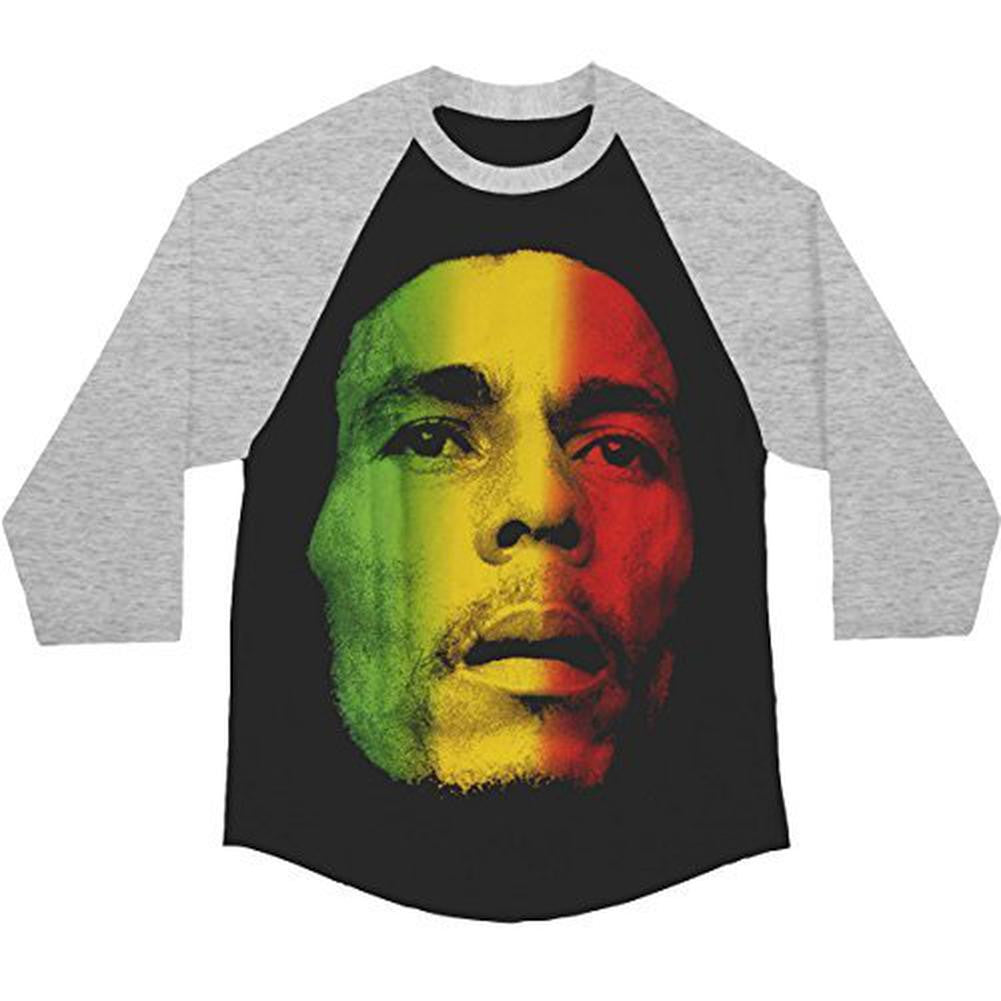 Bob Marley - Tri-Color Face Adult Raglan T-Shirt Men's Raglans Bob Marley SM Black