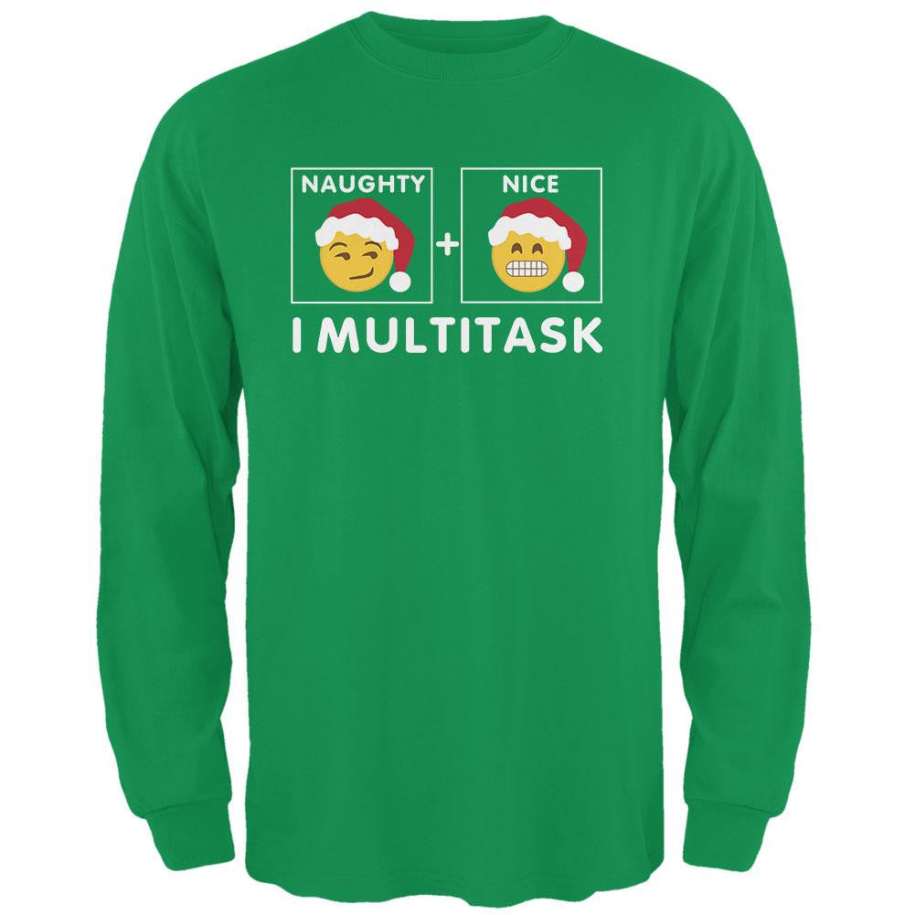 Christmas Naughty and Nice Multitask Irish Green Adult Long Sleeve T-Shirt Men's Long Sleeves Old Glory 2XL Green