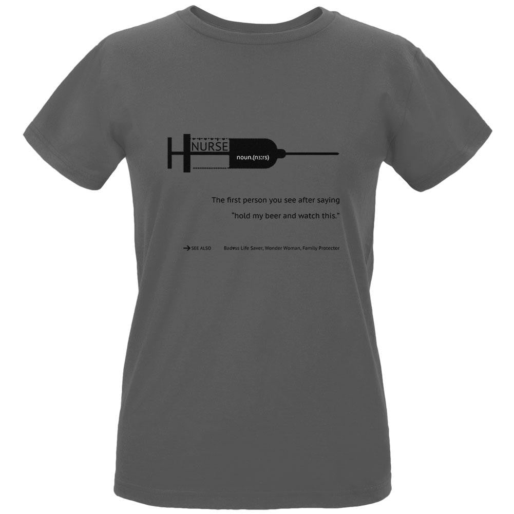 NURSE Black Text Charcoal Womens Organic T-Shirt Women's T-Shirts Old Glory LG Grey
