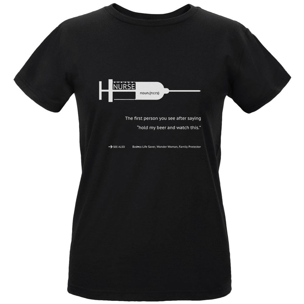 NURSE White Text Black Womens Organic T-Shirt Women's T-Shirts Old Glory LG Black