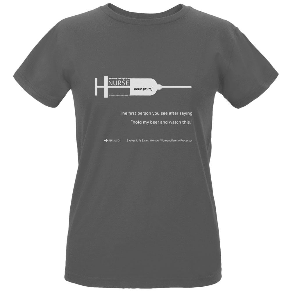 NURSE White Text Charcoal Womens Organic T-Shirt Women's T-Shirts Old Glory LG Grey