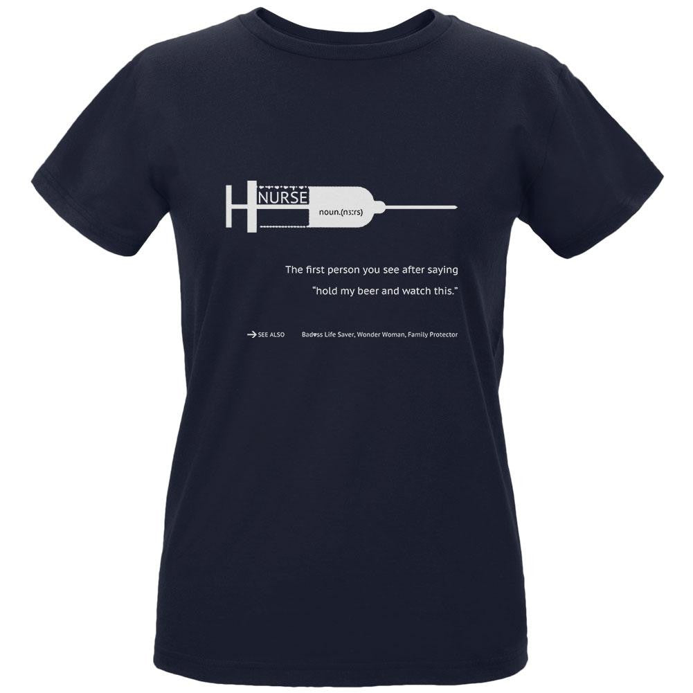 NURSE White Text Navy Womens Organic T-Shirt Women's T-Shirts Old Glory LG Blue