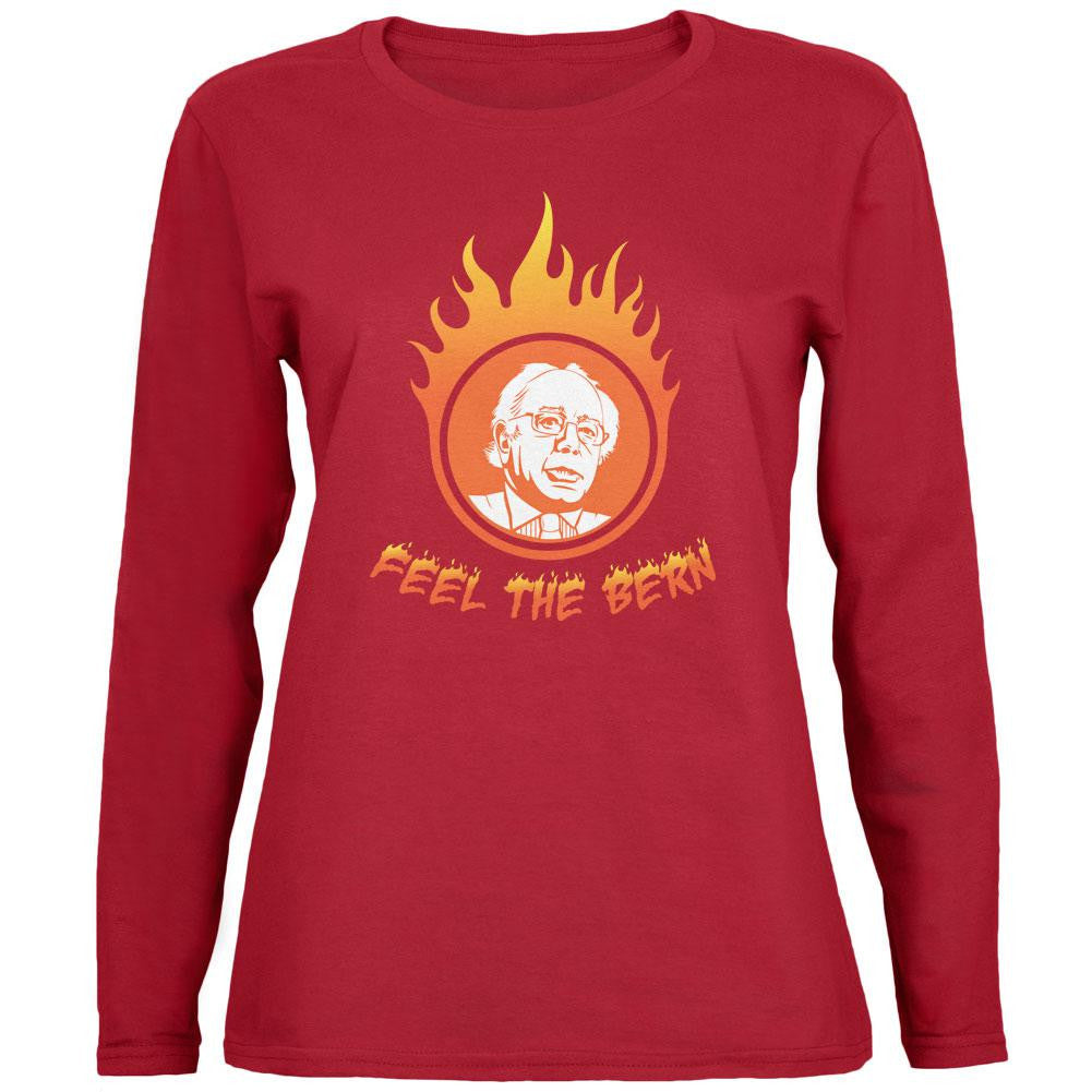 Election 2016 Bernie Sanders Feel The Bern Red Womens Long Sleeve T-Shirt Women's Long Sleeves Old Glory 2XL Red