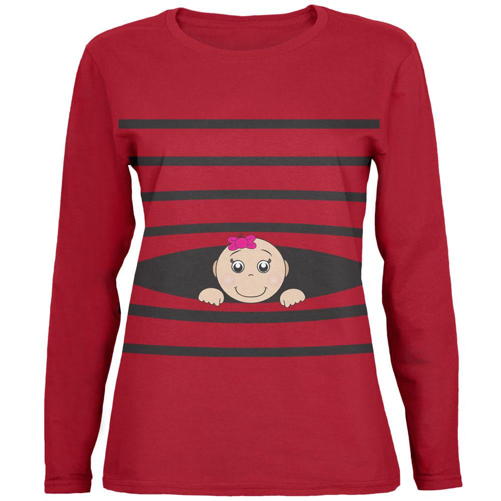 Striped Peeking Baby Girl Red Womens Long Sleeve T-Shirt Women's Long Sleeves Old Glory
