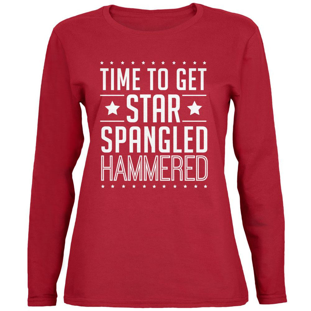 Time to get Star Spangled Hammered Red Womens Long Sleeve T-Shirt Women's Long Sleeves Old Glory