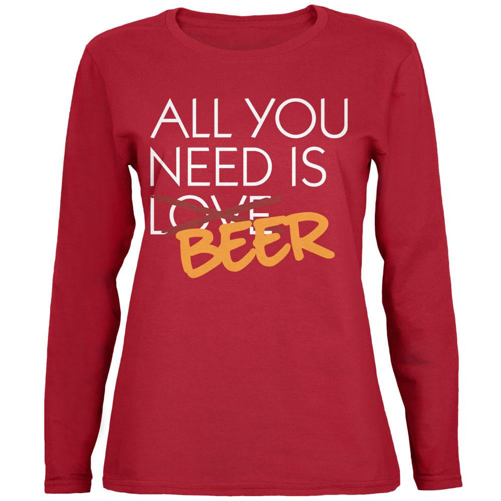 Valentine's Day - All You Need is Beer Red Womens Long Sleeve T-Shirt Women's Long Sleeves Old Glory