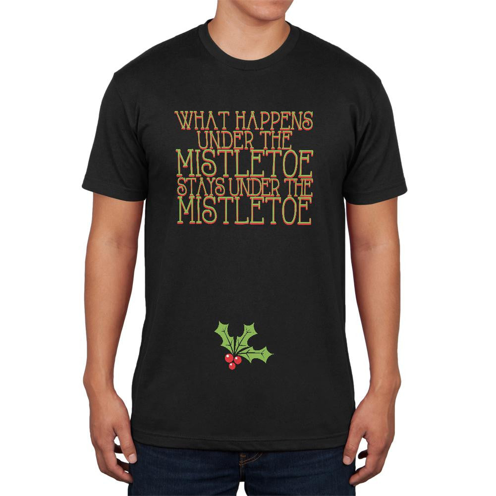Christmas Mistletoe Happens Stays Funny Black Adult Soft T-Shirt Men's T-Shirts Old Glory 2XL Black