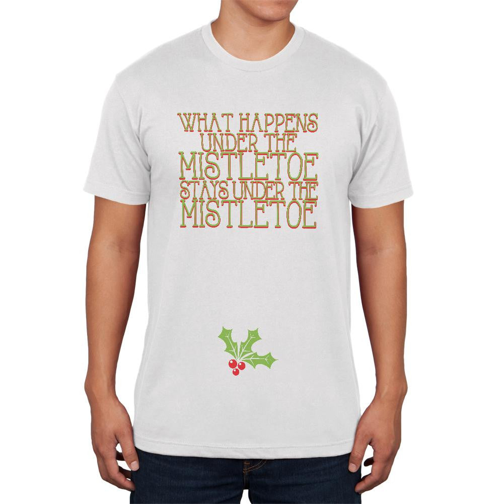 Christmas Mistletoe Happens Stays Funny White Adult Soft T-Shirt Men's T-Shirts Old Glory 2XL White
