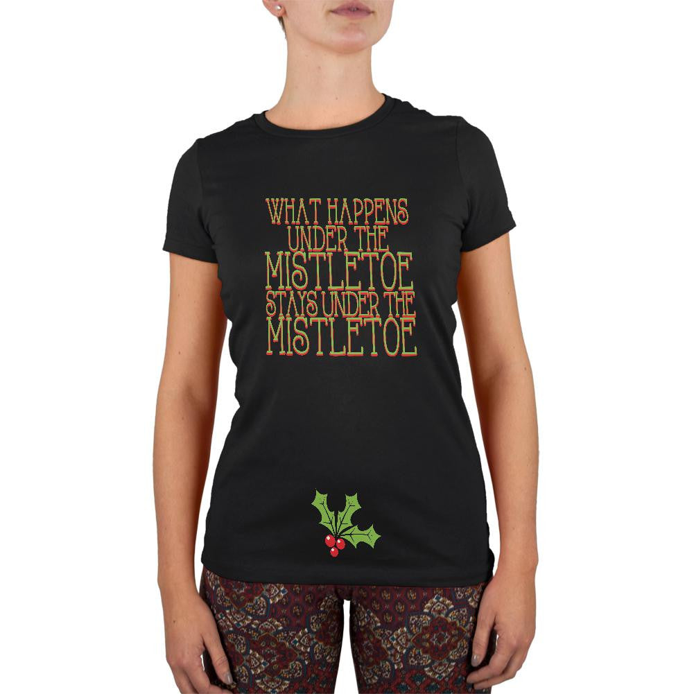 Christmas Mistletoe Happens Stays Funny Black Juniors Soft T-Shirt Juniors T-Shirts Old Glory 2XL Black