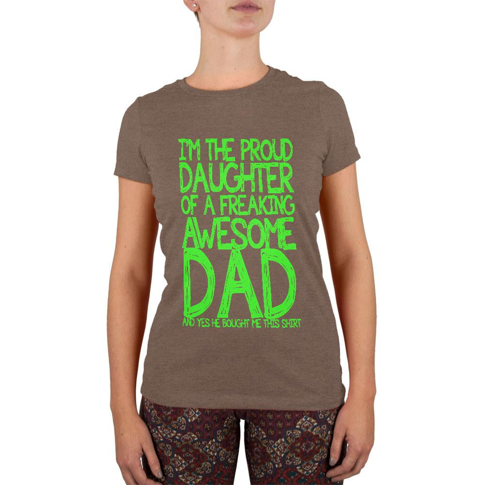 Daughter Awesome Dad Funny Heather Brown Juniors Soft T-Shirt Juniors T-Shirts Old Glory 2XL Brown