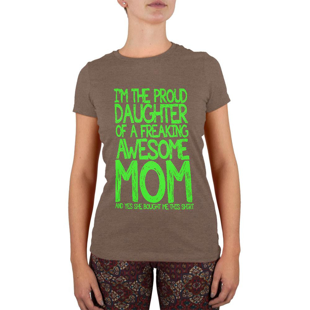 Daughter Awesome Mom Funny Heather Brown Juniors Soft T-Shirt Juniors T-Shirts Old Glory 2XL Brown