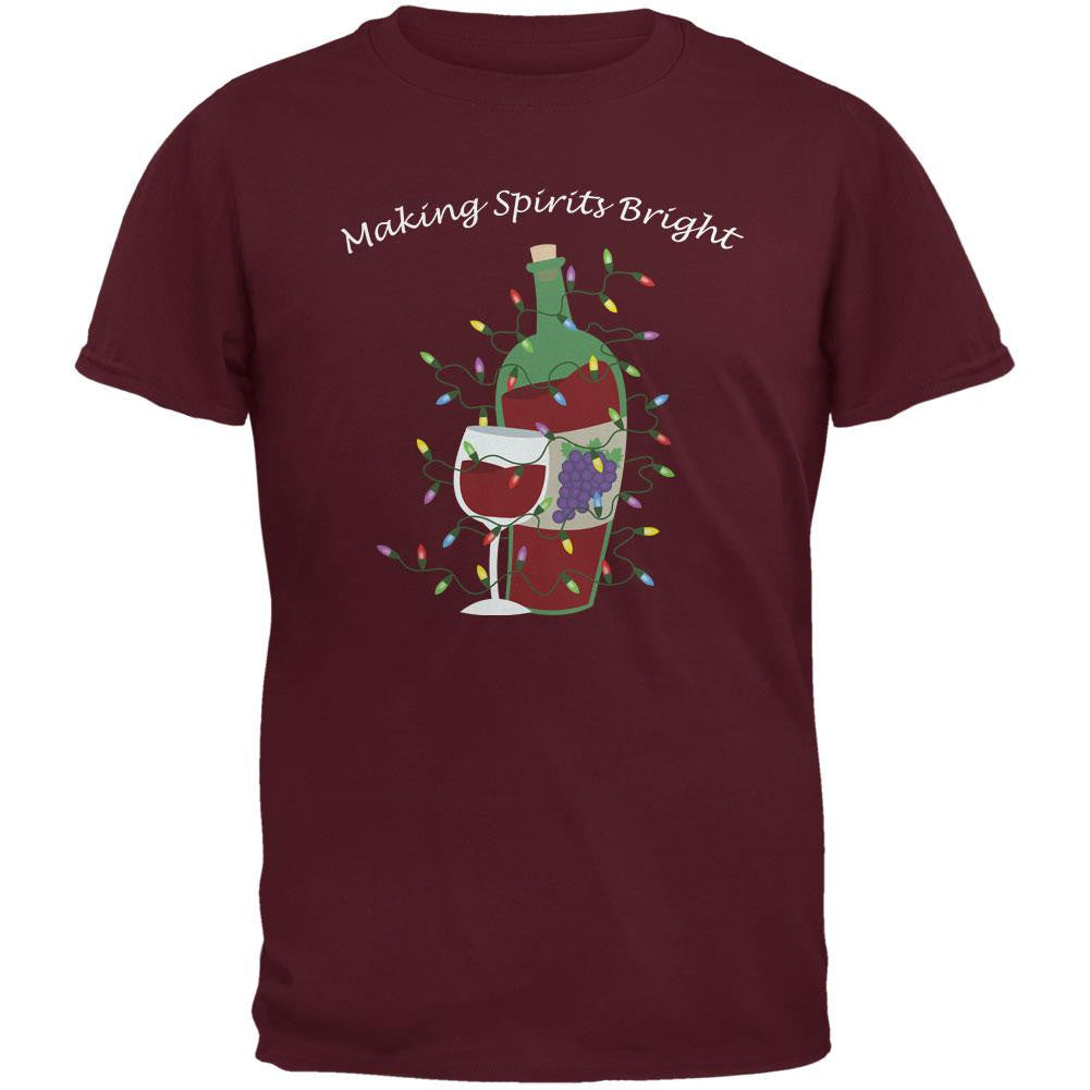 Christmas Making Spirits Bright Maroon Adult T-Shirt Men's T-Shirts Old Glory 2XL Red